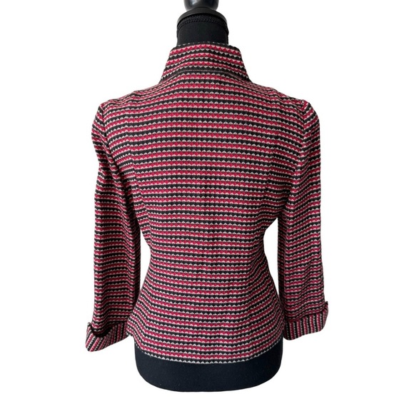 Etcetera Wool BIend Red Black Woven Diamond Tweed Blazer - Picture 3 of 10